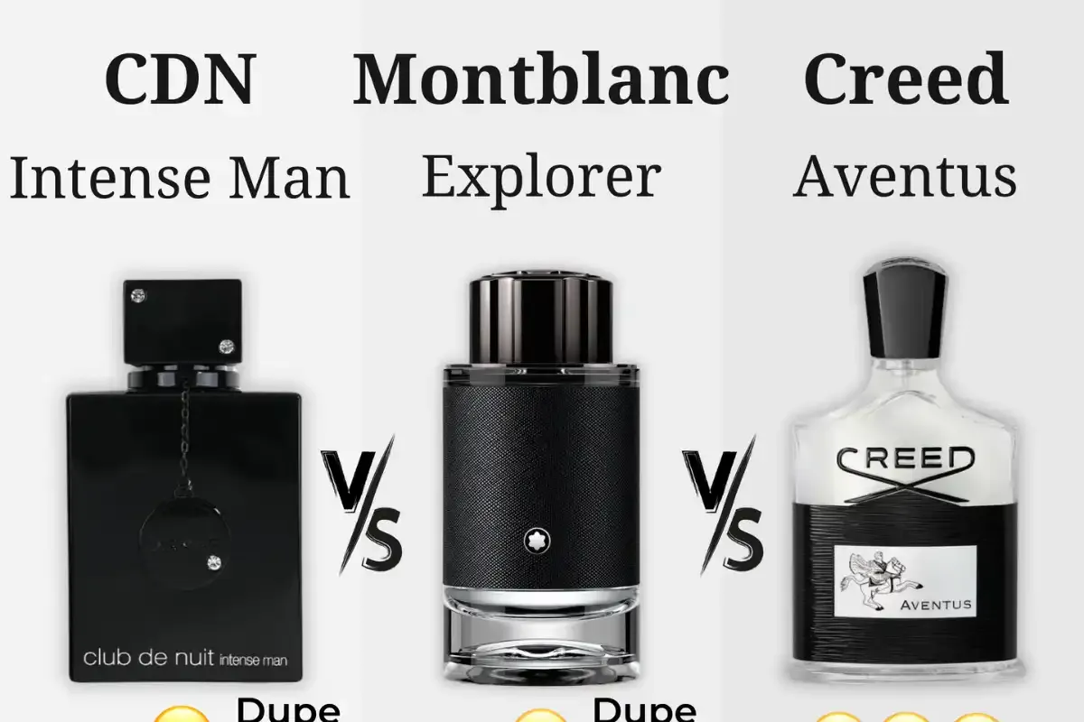 Hinh anh hai chai Montblanc Explorer va Creed Aventus dat canh nhau